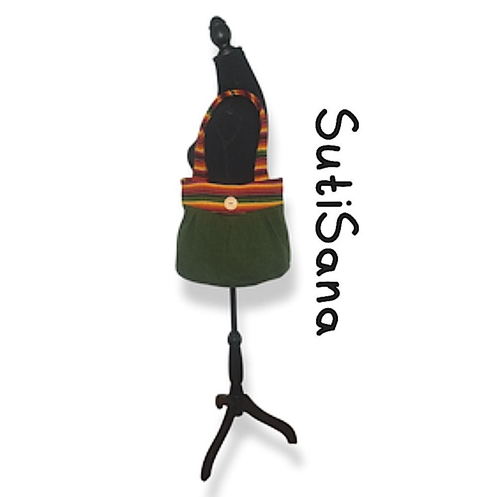SutiSana Green Multicolor Wool Woven Boho Shoulder Bag Tote Made in Bolivia GUC!